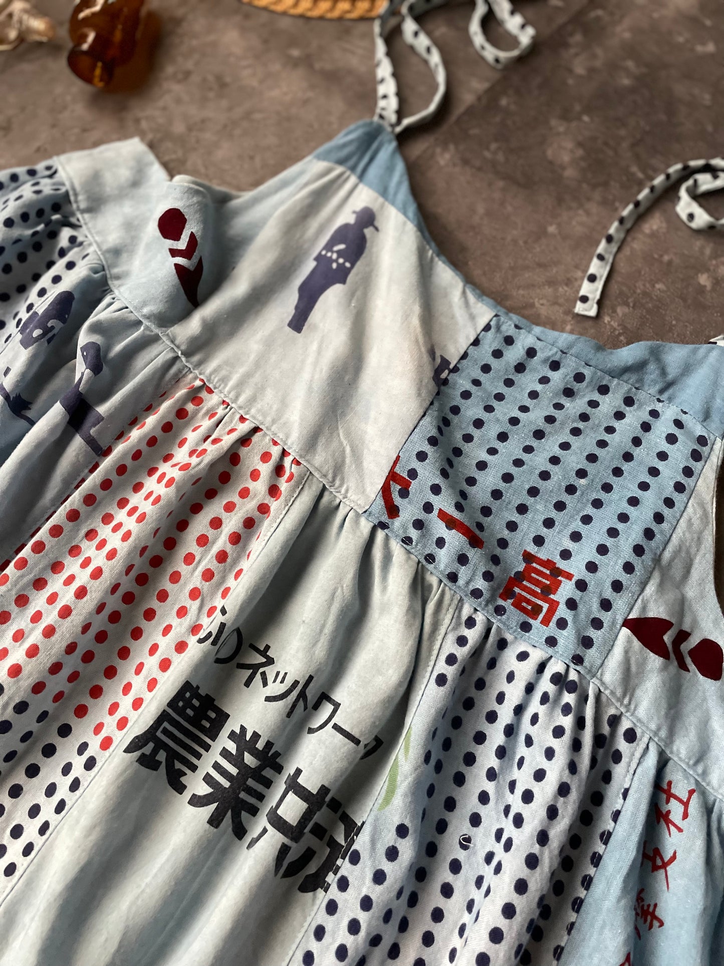 藍染め手ぬぐいのティアードワンピース 2335