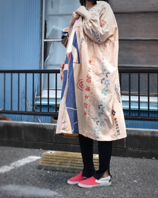 柿渋染め手ぬぐいのロングカーディガン 2339