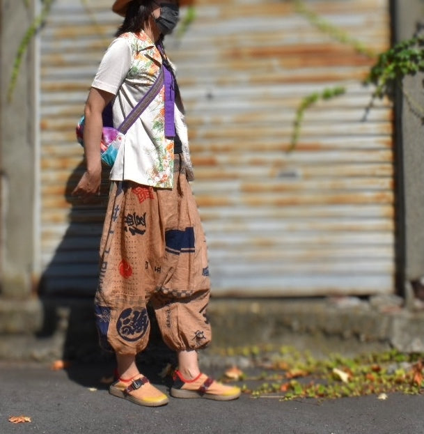 Pantalon sarouel en serviette teinte au tanin kaki