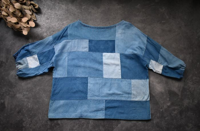 Pullover patchwork tinto indaco 2307