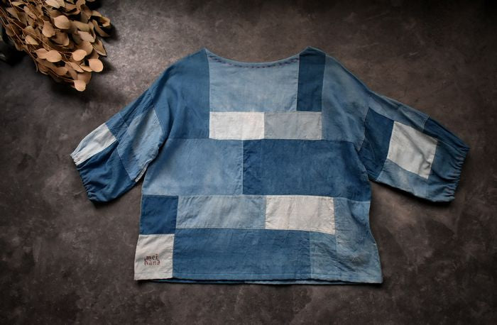 Pullover patchwork tinto indaco 2307