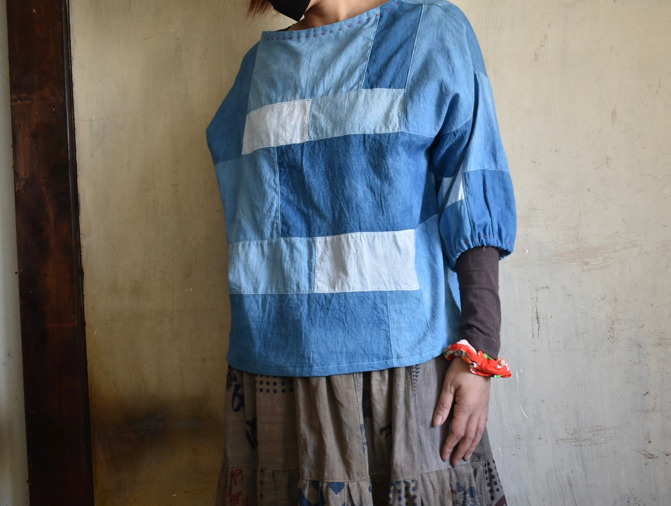 Pullover patchwork tinto indaco 2307