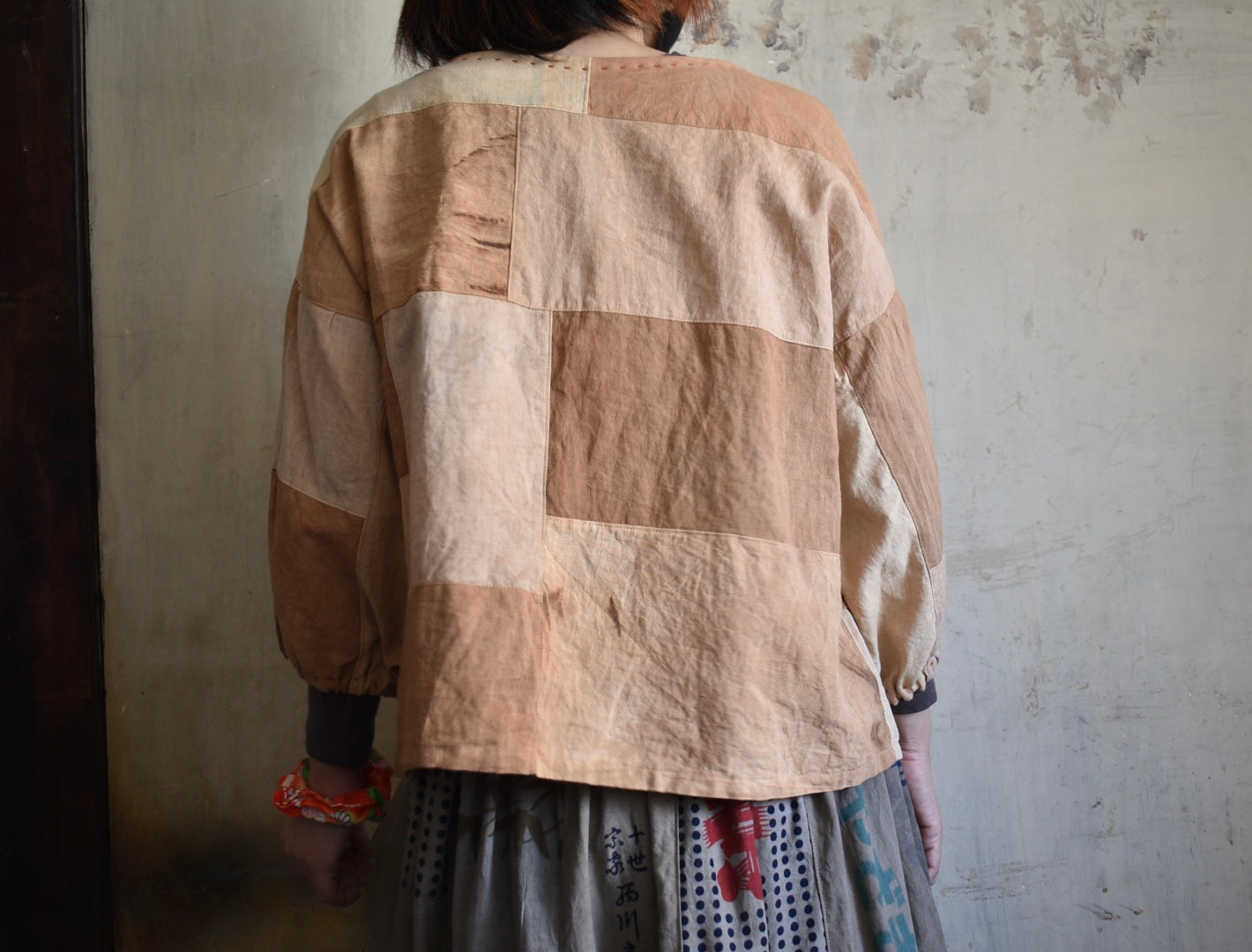 Pullover patchwork tinto succo di cachi 2306