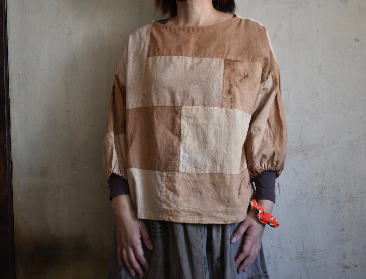 Pullover patchwork tinto succo di cachi 2306