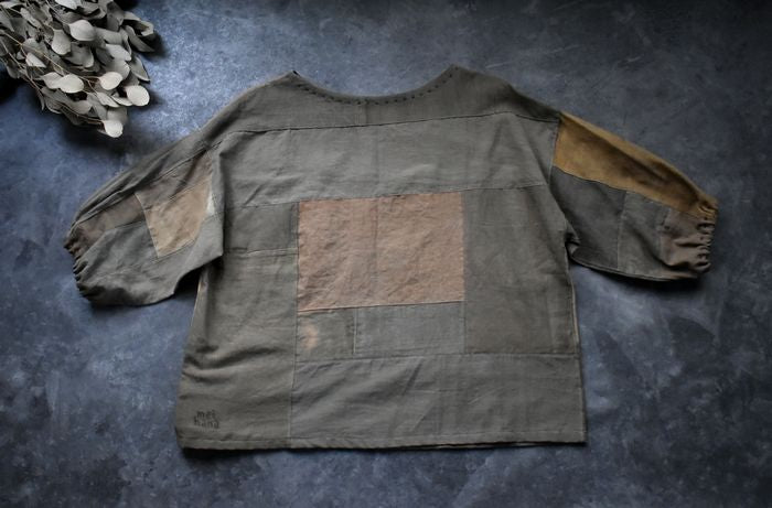 Pullover patchwork mordente ferro tinto succo di cachi 2309