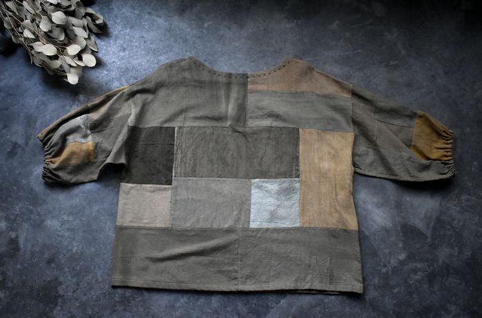 Pullover patchwork mordente ferro tinto succo di cachi 2309